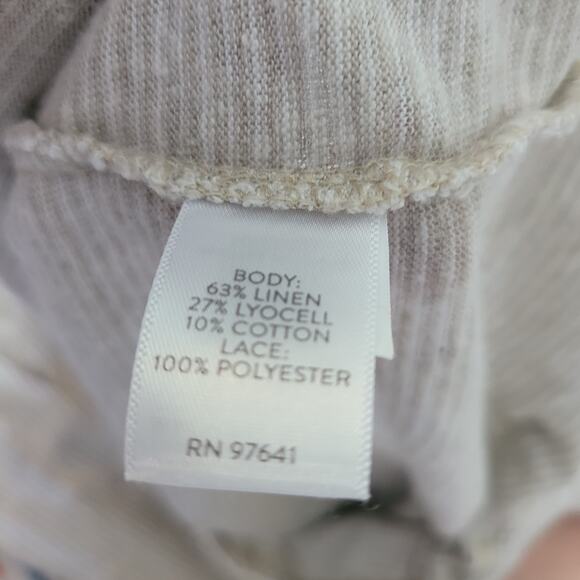 J. Jill Size L Tan Striped Knit Batwing Top Crochet Trim Casual Boho Mature - Picture 8 of 9